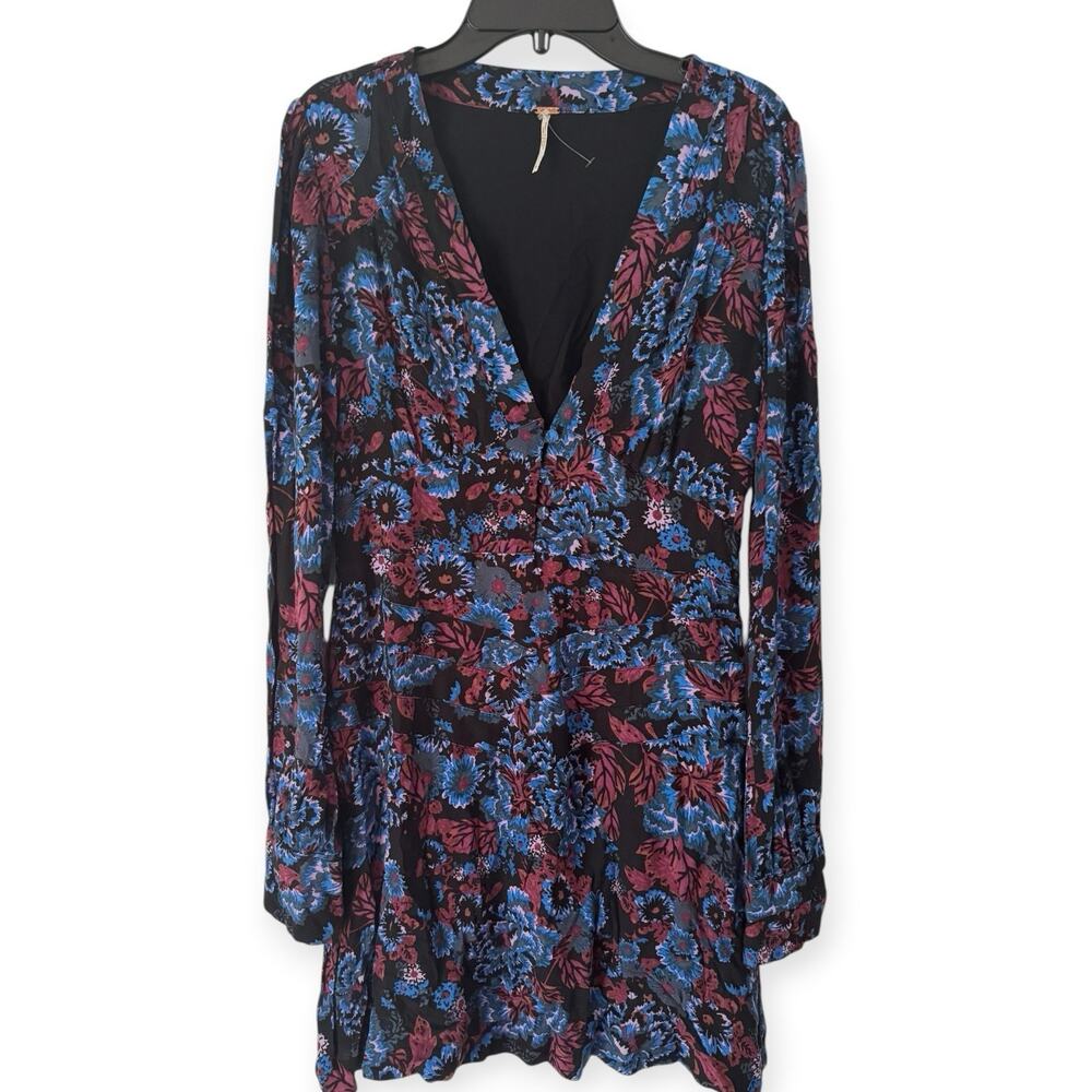 Free People Dark Floral Empire Waist Mini Dress Size 4